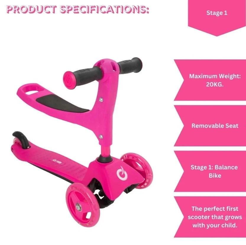 EVO 3-in-1 Three in one Cruiser Scooter PINK Age 12 months upwards